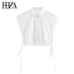 Women's Blouses FBZA Women Fashion Summer Sleeveless Single-breasted Lapel Lace-up Design Short Blouse Street Clothing Shirt Chic Ladies Top