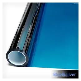Window Stickers 50cm 600cm Blue&Silver Mirrored Film House Glass Sticker Solar Tint Reflective Like A Mirror Home Office Decor
