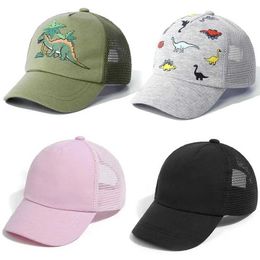 Caps Hats New Childrens Baseball Hat Cartoon Dinosaur Summer Boys and Girls Hat Sun Protection Casual Hat Mesh Breathable Childrens Accessories d240525