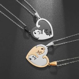 Anhänger Halsketten Heiße Umarmung Pet Cat Matching Paar Halskette Fashion Edelstahl Herren bester Freund BFF -Anhänger Schmuck Geschenke S2452599 S2452466