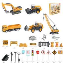 Diecast Model Cars 5 pieces/set of die-casting engineering truck toys with Mat Road Sign classic building model loader tractor excavator toys S545210