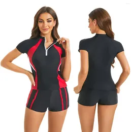 Women's Swimwear 2024 Sports Tankini Sets Women Swimsuit Black Red Short Sleeve Summer Beachwear Female Bathing Suit With Shorts