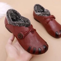 Casual Shoes Fashion Women Winter Cotton Plush Warm Non-slip Leather Ladies Flat Elderly Shoe Solid Colour Females Footwear