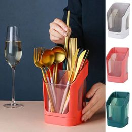 Kitchen Storage 3 Compartments Chopsticks Draining Box Detachable Plastic Spoon Fork Holder Space Saving Cutlery Organizer Countertop