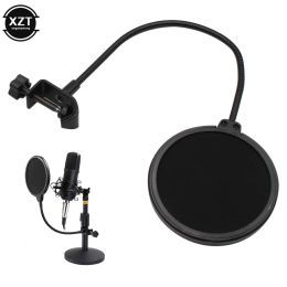 Black Double Layer Studio Microphone Flexible Wind Screen Sound Filter for Broadcast Karaoke Youtube Podcast Recording Accessory