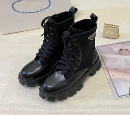 2022 New Boots Black Ankle Biker chunky platform flats combat low heel laceup booties leather chains logo buckle women luxury des3189349