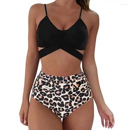 Women's Swimwear Comfortable Floral Leaf Leopard Print Bikini Set With Back Straps High Waist Sexy Two Piece For Women Summer