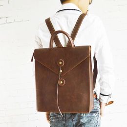 Backpack Men's College Style Retro Bag Multi-purpose Diagonal Shoulder Crazy Horse Leather PU Fashion School