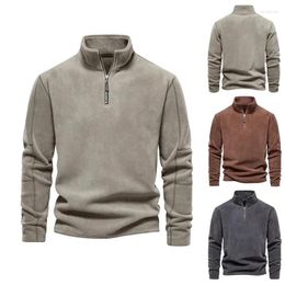 Men's Jackets Fall Winter Warm Fleece Tops Men Sweatshirts Casual Long Sleeve Zipper Stand Collar Pullover Mens Fashion Solid Colour