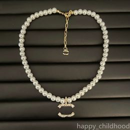 Diamond Designer Letter Pearl Pendant Women Choker Brand Necklace Gold Plated Jewelry Birthday Gift