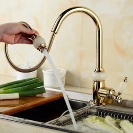 Kitchen Faucets 4 Styles Pull Out Faucet Gold Brass With Jade Cold And Mixer Tap Sink Washing Basin 360 Rotating