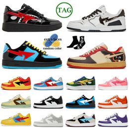 2024 New Fashion BapeShoes Patent Flat Designer Casual Shoes Platform Leather SK8 Stas Camouflage Trainers Luxury Women Mens Calfskin Jogging Silver Pink Sneakers