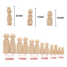 5pcs Natural Unfinished Wooden Peg Doll Figures Children's Blank Painted Handicraft Puppet Toys Boy Girl DIY Graffiti Maple Toy