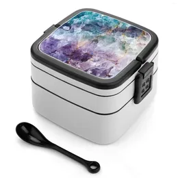 Dinnerware Turquoise & Purple Quartz Crystal Bento Box Leakproof Container For Kids Agate Geode Mineral Stones Gems Gemstones