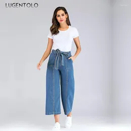 Women's Jeans Women Casual Blue Straight Mid Waist Ankle-length Lady Elegant Fashion Simple Street