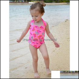 Children'S Swimwear 1-5Y Watermelon Swimsuit Girls One Piece Solid Bandage Bodysuit Children Beachwear Sports Swim Suit Bathing Drop D Otbpv
