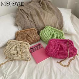 Evening Bags Women Woven Handbag Large Capacity Straw Clutch Purse Solid Color Weaving Shoulder Bag Chain Strap For Summer Vacation