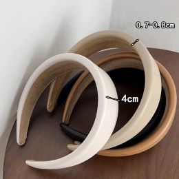 High Quality Women PU Leather Thick Sponge Wide Hairbands Wide Sponge Padded Simple Hair Hoop Band Bezel Hair Accessories