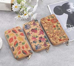 Wallets DHL30pcs Women Cork Leather Cartoon Leaf Printing Multifunctional Long Holder