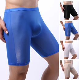 Ice Silk Long Men Underwear Ultra-thin Translucent Sexy Mens Pouch Panties Boxer Short Comfortable Breathable Cool Underpants 240521