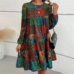 Casual Dresses Women A-line Dress Colorful Print Long Sleeve Boho Ruffle Swing Style For Women's Fall/spring Wardrobe Lady Bohe