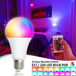 220V E27 LED RGB LAMP SPOTLIGHT GULB 5W 10W 15W IR Fjärrkontroll LED -glödlampa 2835SMD Färgglad smart LED RGBW Lamp Home Decor