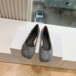 Dress Shoes Casual Designer Fashion Women Black Genuine Leather Crystal Strass Slip On Prom Evening Bridal Comfortable