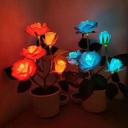 Solar Powered Rose Lawn Lamp Garden Balcony Home Bedroom Led Rose Decorative Table Lamp Artificial Plant Bedside Flower Pot
