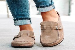 Women Slip On Sandals 2020 Summer Casual Comfy Leather Buckle Suede Ladies Flat Shoes Soft Female Flat Slipper Shoes5555531