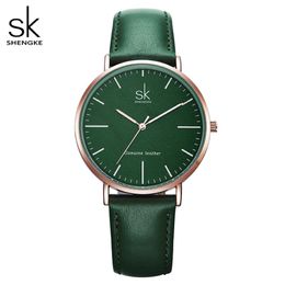 Shengke Genuine Leather Women Watches Luxury Brand Quartz Watch Casual Ladies Watches Women Clock Montre Femme Relogio feminino 266k