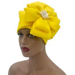 Women's Head Wrap Bonnet Nigeria Auto gele Headtie Muslim Hijab Hat Turbante Exaggerated Flower African Turban Cap for Ladies