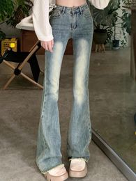 Women's Jeans Ins Woman High Waist Retro Loose Bell Bottom Lady Xshape Sweet Boot Cut Pants Feimale Blue Fashion Flare Trousers