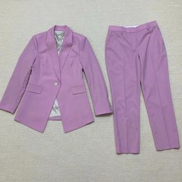 Women's Two Piece Pants 2024 Autumn Long Sleeve Blazer Set 6 Colours Llight Green Beige Pink Zipper Wool Women Suit