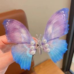 Colourful Glitter Big Butterfly Hair Clip Beautiful Moving Wings Pearl Hairpin For Girls Sweet Hairgrip Barrette Hair Accessories