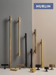 Nurlin Solid Brass Art Deco Vertical Lines Linear Kitchen Cabinet Knobs T Bars Bedroom Wardrobes Long Pull Drawer Handle