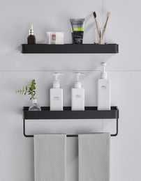 Black Aluminium Towel Shelf Bathroom Storage Rack Wallmounted Tray Vanity Shower Caddy Spice Organiser 304050cm Hooks Rails6102198