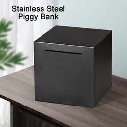 Stainless Steel Safe Box Large Capacity Money Piggy Bank Portable Cash Storage Tank Household Security Anti fall Saving 240518