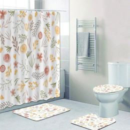 Shower Curtains Shabby Chic Terracotta Yellow Watercolour Floral Bathroom Curtain Set Soft Pastel Flower Bath Mats Rugs Home Decor