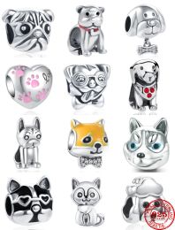 New 925 Sterling Silver Cute Pet Dog Husky Shiba inu dog Paw baby DIY Bead Fit Original Pandora Charm Bracelet Lady Jewellery Gift