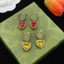 Luxury Brand Designer Earrings Love Heart Letter G Crystal Charm Dangle Drop Earrings 18K Gold Plated Ear Clip Stud Earrings for Elegant Women Girl Designer Jewelry