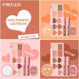 PINKFLASH 5 Pcs Makeup Set Eyeshadow Matte Lipstick Soft Blush Oil Control Pressed Powder Natural Face Cosmetics Kit
