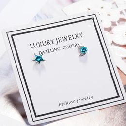 Stud Earrings 925 Sterling Silver Blue Star Moon Crystal Asymmetry For Women Wedding Elegant Jewelry Money GaaBou Jewellery