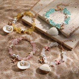 Charm Bracelets Bohemian Irregular Natural Stone Gravel Beads Bracelet For Women Summer Beach Pearl Shell Starfish Party Jewellery
