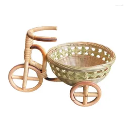 Bottles Mini Tricycle Bamboo Weaving Pure Handmade Art And Craft Decoration Rattan Woven Desk Home Pencil Flower Basket