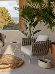 Camp Furniture Outdoor Rattan Sofa Chair Garden Courtyard Terrace Woven Coffee Table Set And Single Double