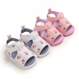 2021 Summer 0-18M Baby Girl Embroidered Lovely Sandals Soft Sole Non-Slip Infant Toddler Newborn Shoes Footwear 5 Colors L2405