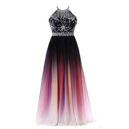 2022 Newest Sexy Halter Gradient Evening Dresses With Long Chiffon Plus Size Ombre Prom Party Dress Formal Party Gown 250m