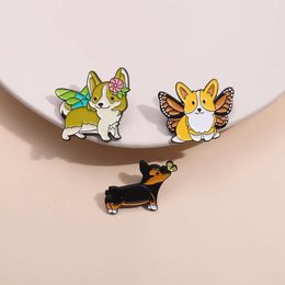 Cute design with long butterfly wings in the shape of a small dog, cartoon animal emblem, top dress, anti glare silk scarf buckle