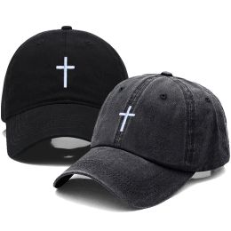 Washed Cotto Cross Embroidery Baseball Cap For Men Women Dad Hat Golf caps Snapback Cap Dropshipping