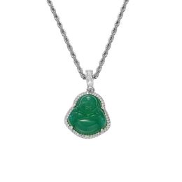 Pendant Necklaces Stainless Steel Rope Chain Micro Pave Cubic Zircon Green Natural Stone Buddha Pendants&necklace For Men And Women Jew 242t